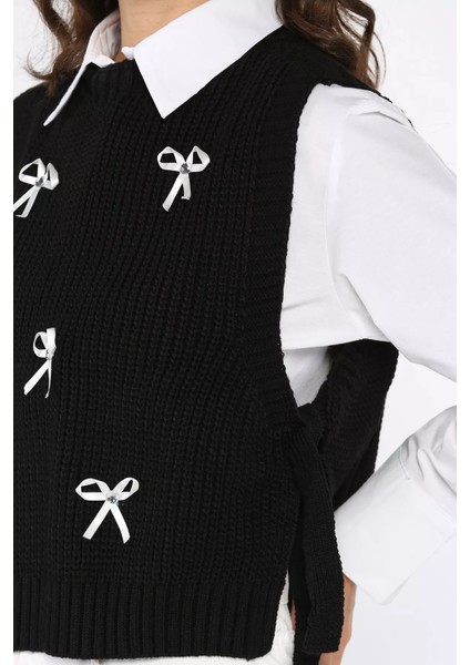 Yan Bağlamalı Fiyonklu Triko Süveter (S-M-L-Xl Uyumludur) P-00017992 fırsatları