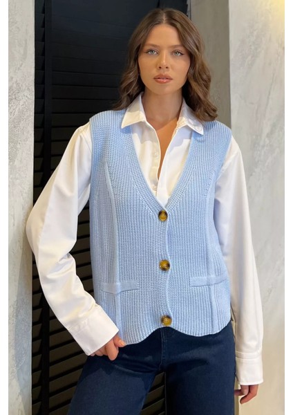 Kadın Düğmeli Triko Yelek (S-M-L-Xl Uyumludur) P-00017991