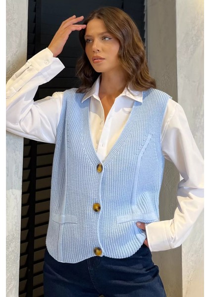 Kadın Düğmeli Triko Yelek (S-M-L-Xl Uyumludur) P-00017991 fiyatları