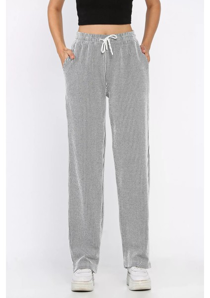 Kadın Su Yolu Çizgili Bol Paça Pantolon P-00017995