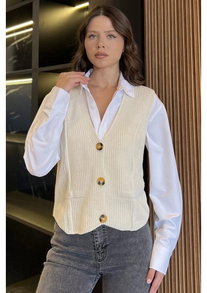 Kadın Düğmeli Triko Yelek (S-M-L-Xl Uyumludur) P-00017991 fiyatları