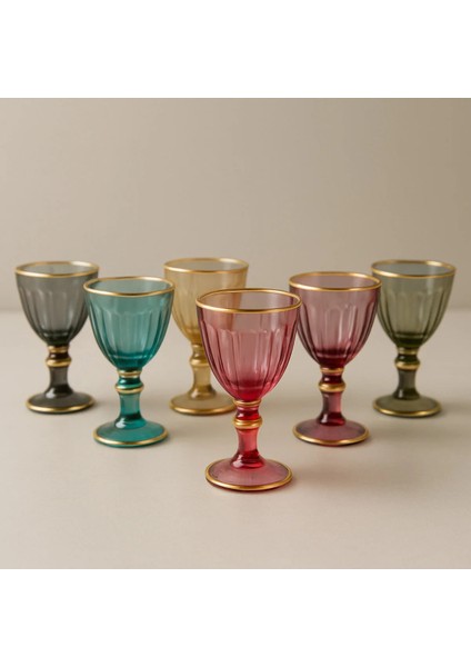 Cam Renkli Yaldızlı Kahve Yanı Su Bardağı Kadeh Kupa Bardak 75 ml 6'lı