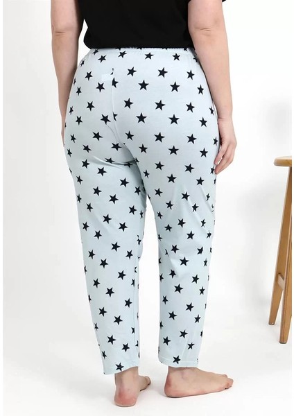 Moda Kadın Pamuklu Büyük Beden Alt Pijama Buz Mavisi