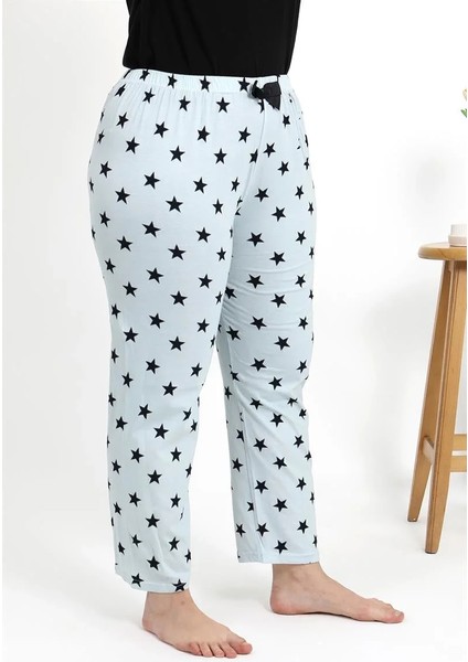 Moda Kadın Pamuklu Büyük Beden Alt Pijama Buz Mavisi