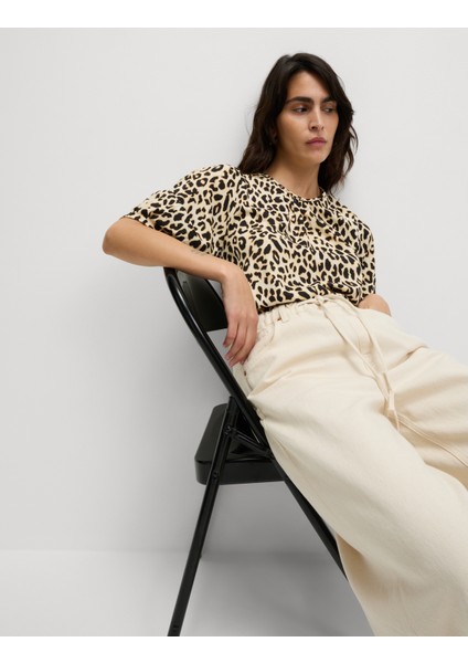Leopar Desenli Büzgülü Yaka Bluz