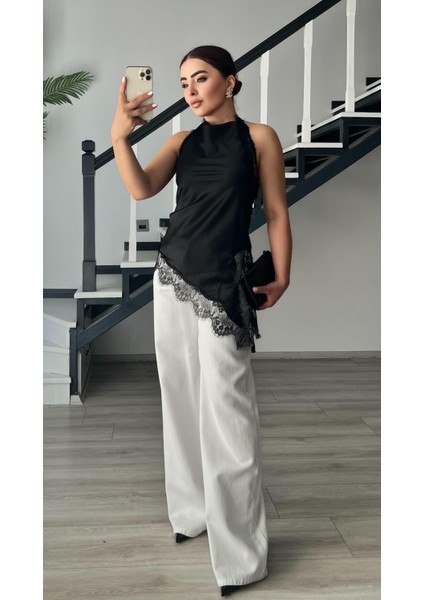 Siyah Premium Saten Dantel Bluz indirimleri