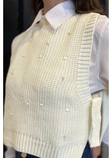 Yan Bağlamalı Incili Triko Süveter (S-M-L-Xl Uyumludur) P-00017994 fırsatları