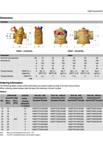 V5007TZ20201000 2 Yollu Kombine Fan-Coil Vanası - 3/4'' DN20