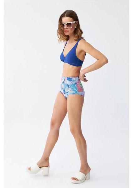 Moda Kadın Pedli Yaprak Desenli Yüksek Bel Sax Bikini Takımı modelleri