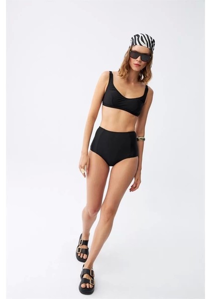 Moda Kadın Siyah Pedli Kare Yaka Yüksek Bel Bikini Takımı fiyatları