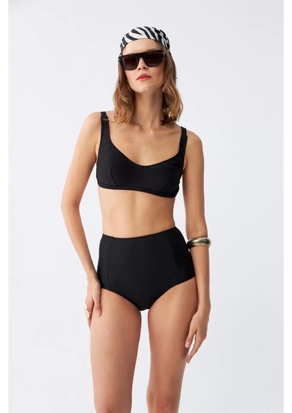 Moda Kadın Siyah Pedli Kare Yaka Yüksek Bel Bikini Takımı modelleri