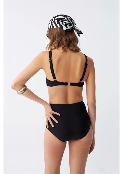 Moda Kadın Siyah Pedli Kare Yaka Yüksek Bel Bikini Takımı indirimleri