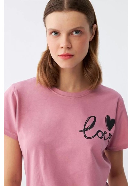 Moda Kadın Somon Kalp Desenli Kısa Kollu Penye Pijama Takımı modelleri