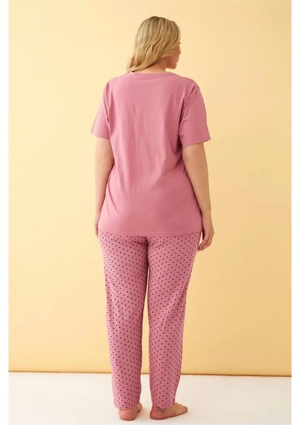 Moda Kadın Somon Go Getter Yazılı Büyük Beden Pijama Takımı indirimleri