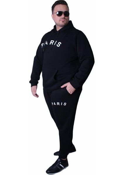 Erkek Büyük Beden 3 Iplik Eşofman Takım Paris TK25609 Sıyah fiyatları