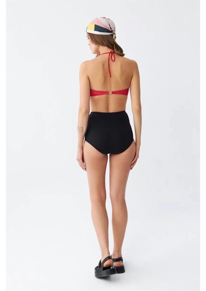 Moda Kadın Straplez Kırmızı Yüksek Bel Bikini Takımı