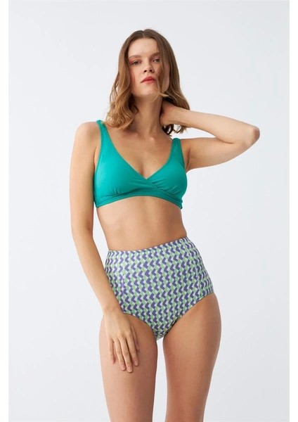 Moda Kadın Yeşil Pedli Geometrik Desenli Yüksek Bel Bikini Takımı fiyatları