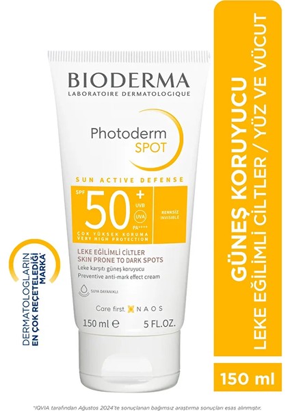 Photoderm Spot SPF50+ Yüksek Korumalı Yüz ve Vücut Güneş Kremi 150 ml