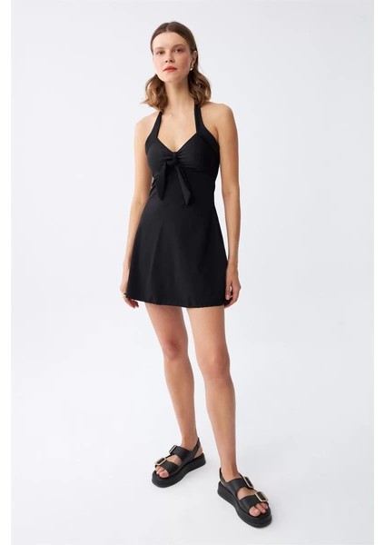 Moda Kadın Fiyonklu Siyah Elbise Mayo modelleri