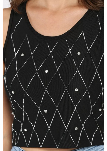 Taşlı Sıfır Kol Crop Top Bluz P-00017989 modelleri