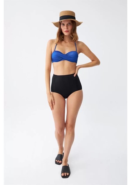 Moda Kadın Straplez Mavi Yüksek Bel Bikini Takımı