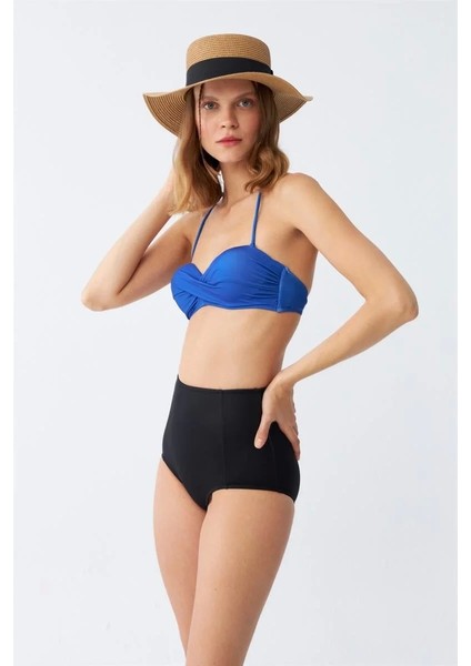 Moda Kadın Straplez Mavi Yüksek Bel Bikini Takımı fırsatları