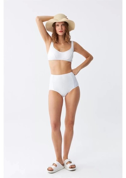 Moda Kadın Basic Beyaz Pedli Yüksek Bel Bikini Takımı modelleri
