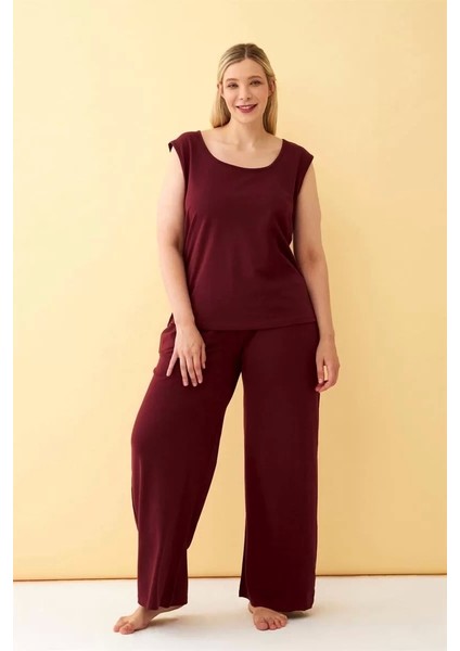 Moda Kadın Bordo Büyük Beden Penye Alt Üst Takım fiyatları