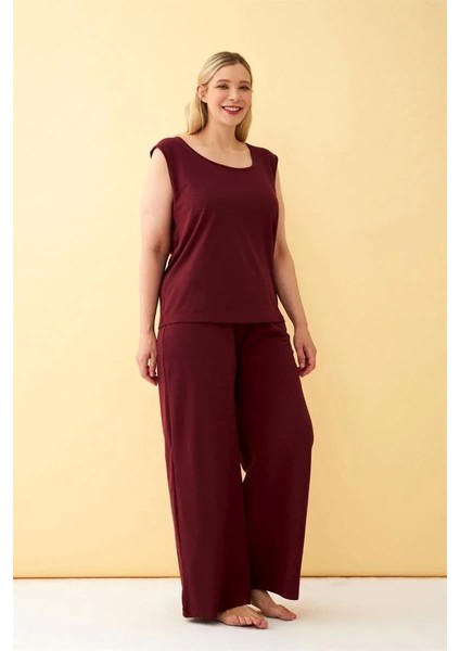 Moda Kadın Bordo Büyük Beden Penye Alt Üst Takım modelleri