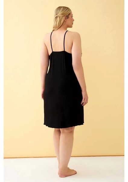 Moda Kadın Büyük Beden Siyah Çiçek Desenli Askılı Gecelik fırsatları