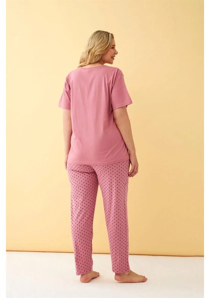 Moda Kadın Somon "trust Your Heart" Yazılı Büyük Beden Pijama Takımı indirimleri