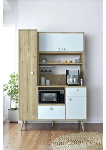 Colombia Kahve Köşesi – Çok Amaçlı Mutfak Dolabı | Airfryer Organizeri & Raflı Depolama Ünitesi