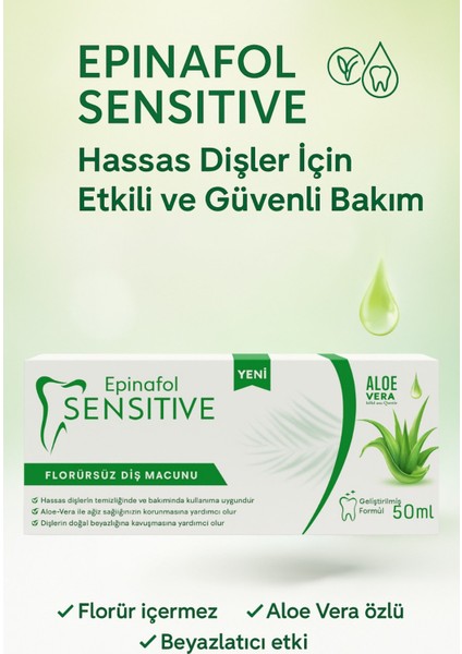Aloe Vera Özlü Hassas Dişler Için Florürsüz Beyazlatıcı Diş Macunu 50ML fiyatları