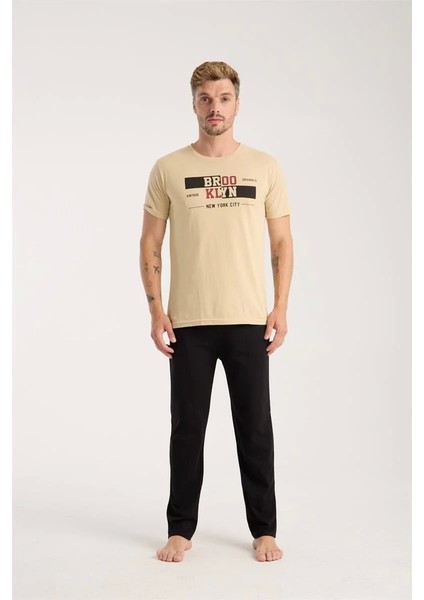 Moda Erkek Ten Rengi Kısa Kol Pijama Takımı