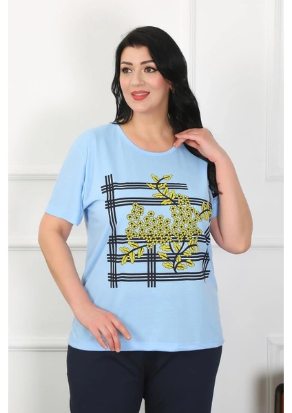 Moda Kadın Büyük Beden Mavi Pijama Takımı fırsatları