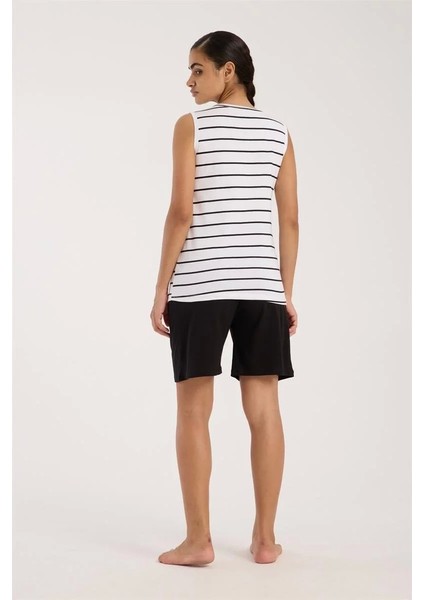 Moda Kadın Kalın Askılı Beyaz Şortlu Pijama Takımı