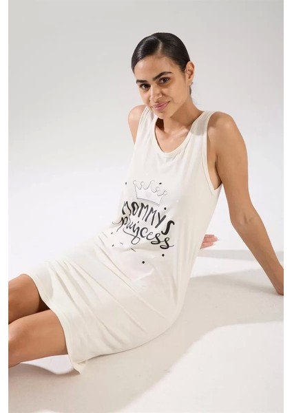 Moda Kadın Kalın Askılı Penye Gecelik Ekru