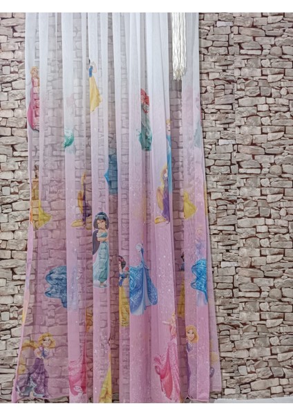 Çocuk Perdesi Tül Perde 1/3 Sık Pileli Kız Karakter Desenli