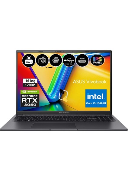 Vivobook 16X K3605VC-RP461 Intel Core I5 13420H 40GB 256GB SSD RTX3050 Windows 11 Pro 16" 144Hz Wuxga Taşınabilir Bilgisayar +Snertechçanta fiyatları