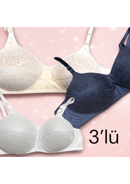 Tektaş 3’lü Büyük Beden Toparlayıcı Anne Sütyeni Dantelli Içi Boş Telsiz Sütyen
