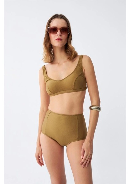 Moda Kadın Basic Hardal Pedli Yüksek Bel Bikini Takımı fırsatları