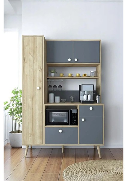 Colombia Kahve Köşesi – Çok Amaçlı Mutfak Dolabı | Airfryer Organizeri & Raflı Depolama Ünitesi