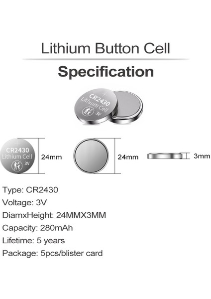 CR2430-C5 3V Lityum Düğme Pil 5'li Paket fırsatları