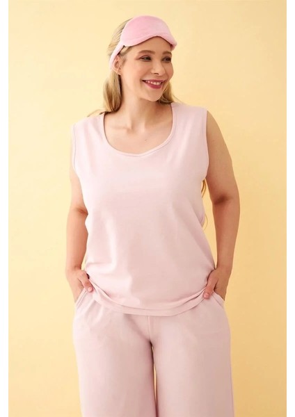 Moda Kadın Pembe Büyük Beden Penye Alt Üst Takım fırsatları