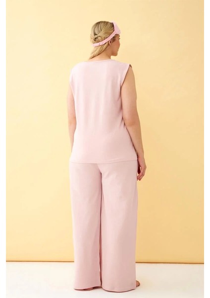 Moda Kadın Pembe Büyük Beden Penye Alt Üst Takım