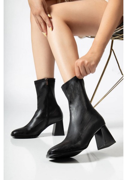 Kadın Marina Siyah Bot 7 cm Kalın Topuklu Streç Boots fiyatları