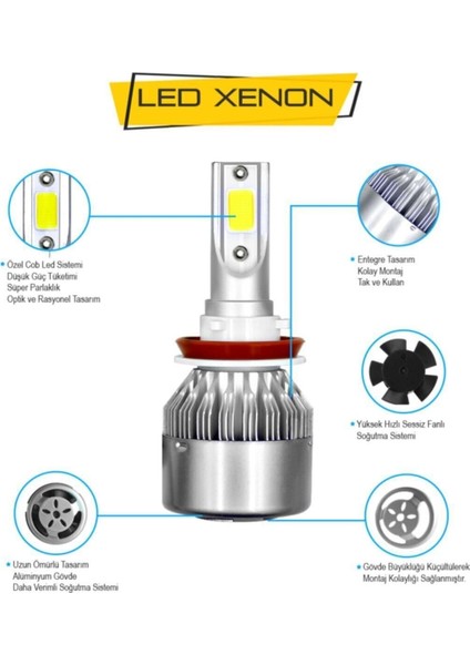 9006 LED Xenon Far Ampülü C6 Kasa Şimşek Etkili Beyaz Işık modelleri