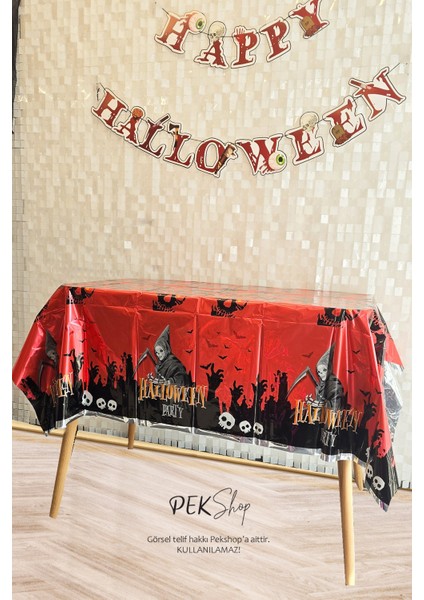 Cadılar Bayramı Masa Örtüsü Kırmızı Halloween Party Masa Örtüsü Büyük Boy 135X180CM