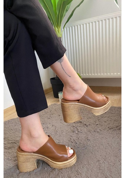 Kadın Rosso Taba Konfor Ortopedik Iç Taban Platform Topuk Terlik fiyatları