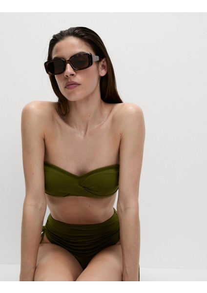Destekli Önü Büzgülü Bandeau Bikini Üstü